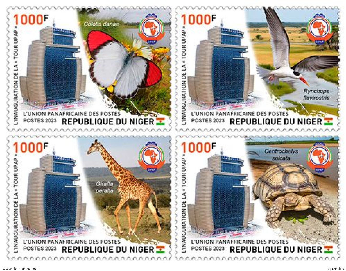 Niger 2023, PAPU, Giraffe, Butterfly, Turtle, Bird, Join Issue, 4val - UPU (Wereldpostunie)