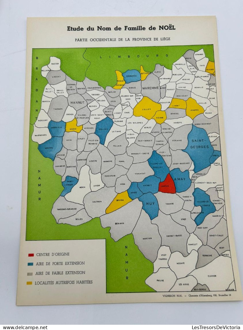 Vieux Papier - Généalogie - Etude Du Nom De La Famille NOEL - Belgique - Carte Geographique - 35x24 Cm - Documenti Storici