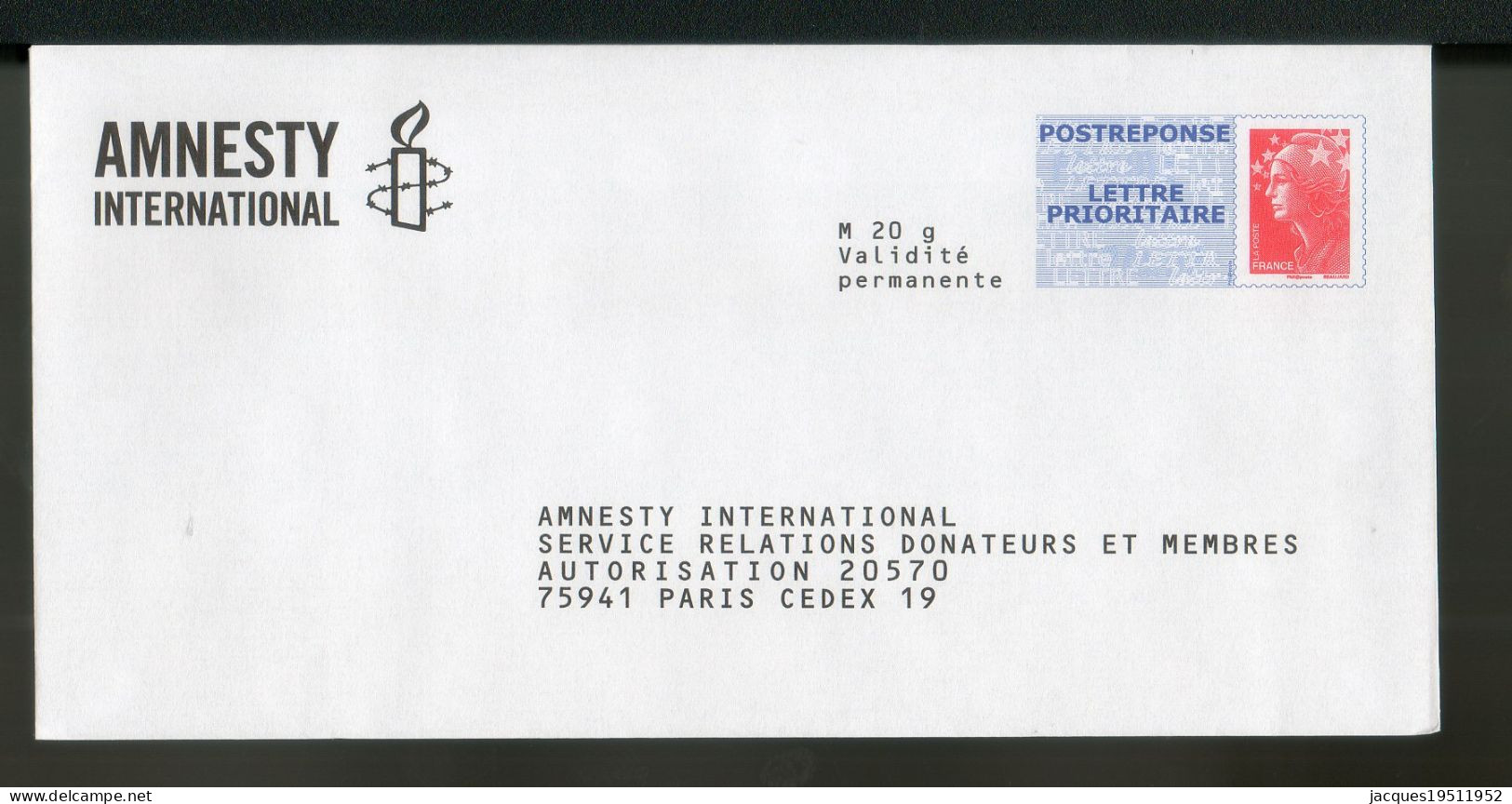 NJ-89 - Beaujard France - Amnesty International - N° 10P325 - Prêts-à-poster:Answer/Beaujard