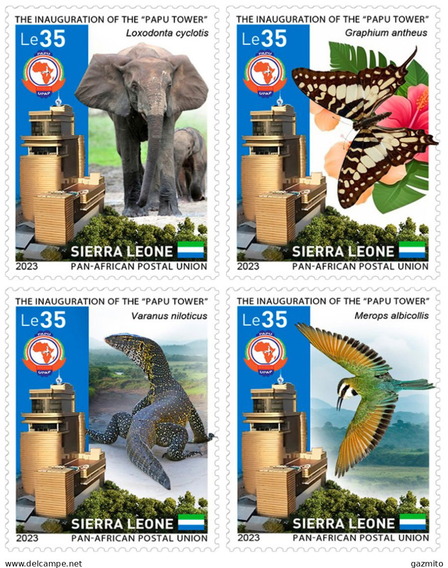Sierra Leone 2023, PAPU, Elephant, Butterfly, Iguana, Bird, Join Issue, 4val - Poste