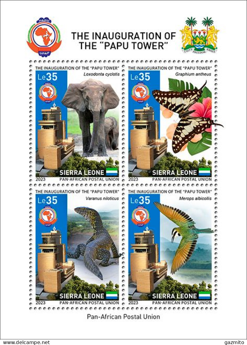 Sierra Leone 2023, PAPU, Elephant, Butterfly, Iguana, Bird, Join Issue, 4val In BF - Poste