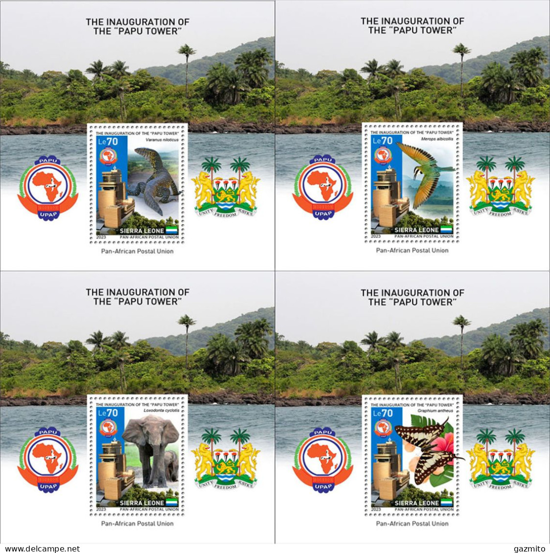 Sierra Leone 2023, PAPU, Elephant, Butterfly, Iguana, Bird, Join Issue, 4Block - UPU (Union Postale Universelle)