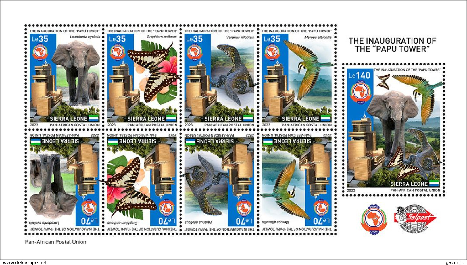 Sierra Leone 2023, PAPU, Elephant, Butterfly, Iguana, Bird, Join Issue, 9val In Block - Joint Issues