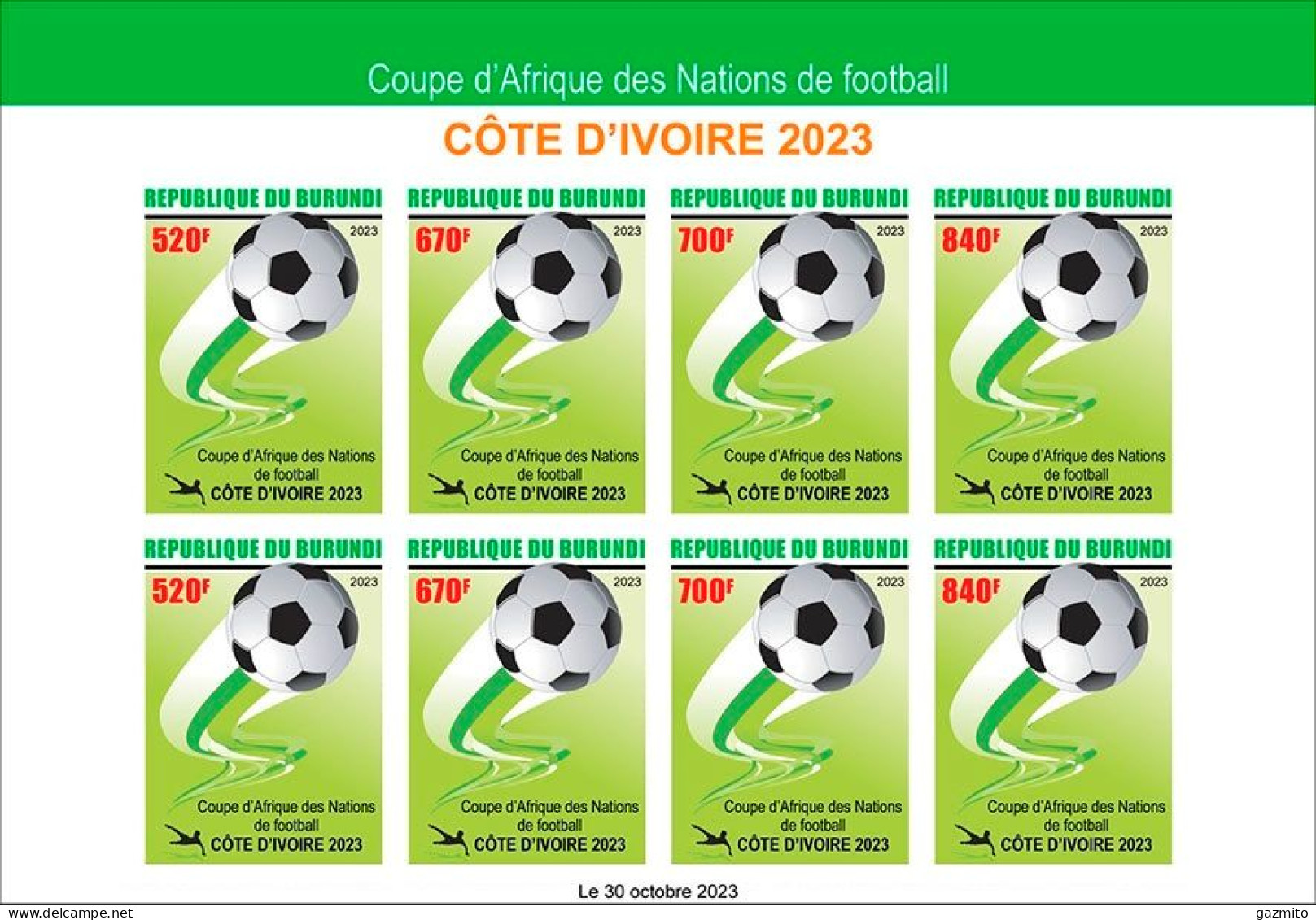 Burundi 2023, Football, Sheetlet IMPERFORATED - Ungebraucht