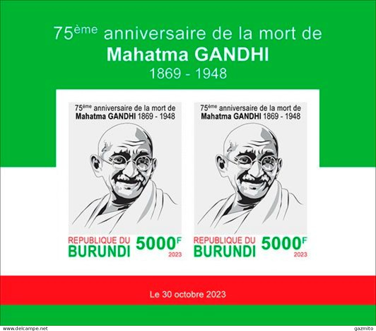 Burundi 2023, Gandhi, Block IMPERFORATED - Unused Stamps