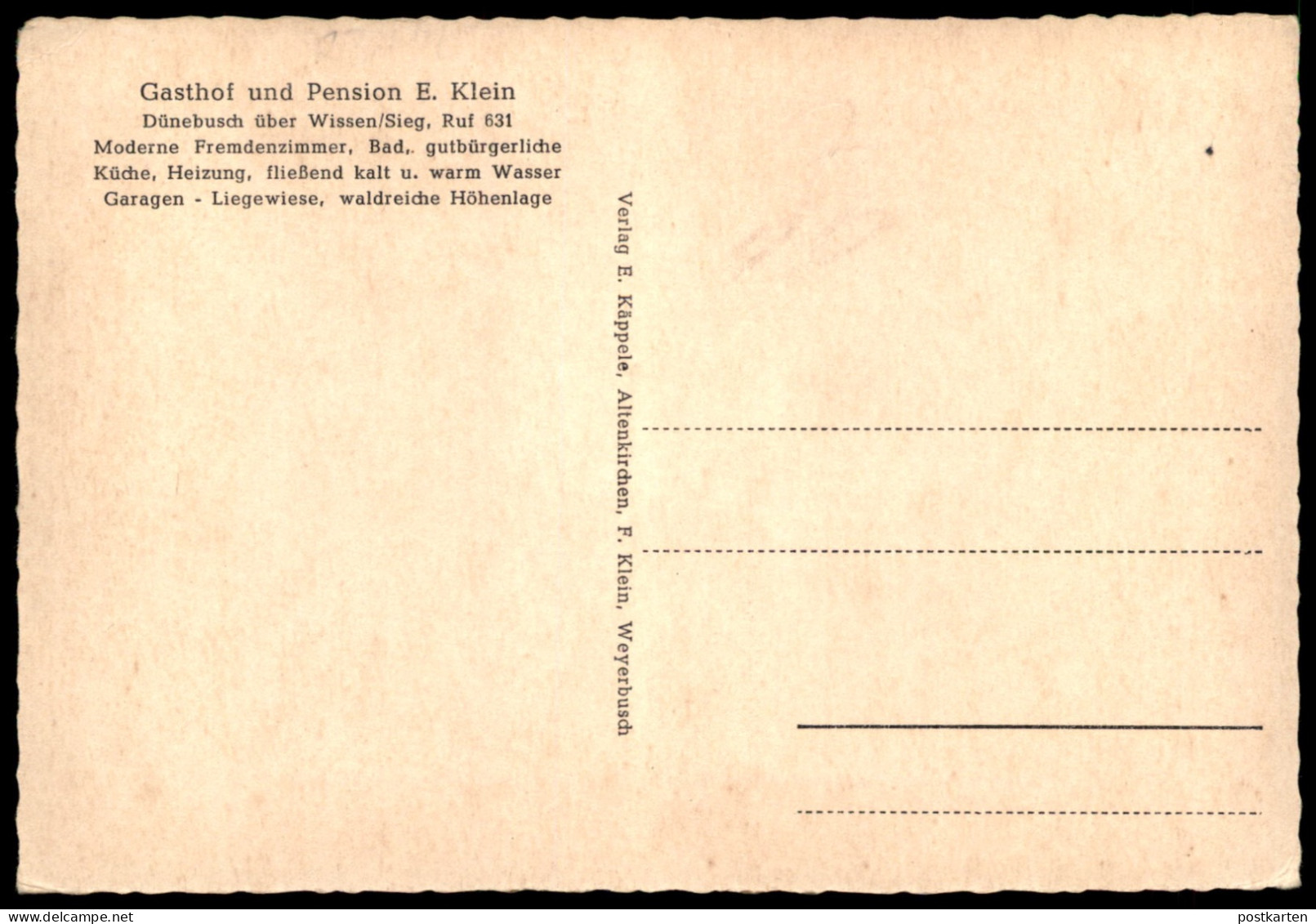 ÄLTERE POSTKARTE DÜNEBUSCH BITZEN HAUS AUF DER HÖH SIEGTAL PENSION KLEIN SPEISEZIMMER HAMM (SIEG) Ansichtskarte Postcard - Hamm