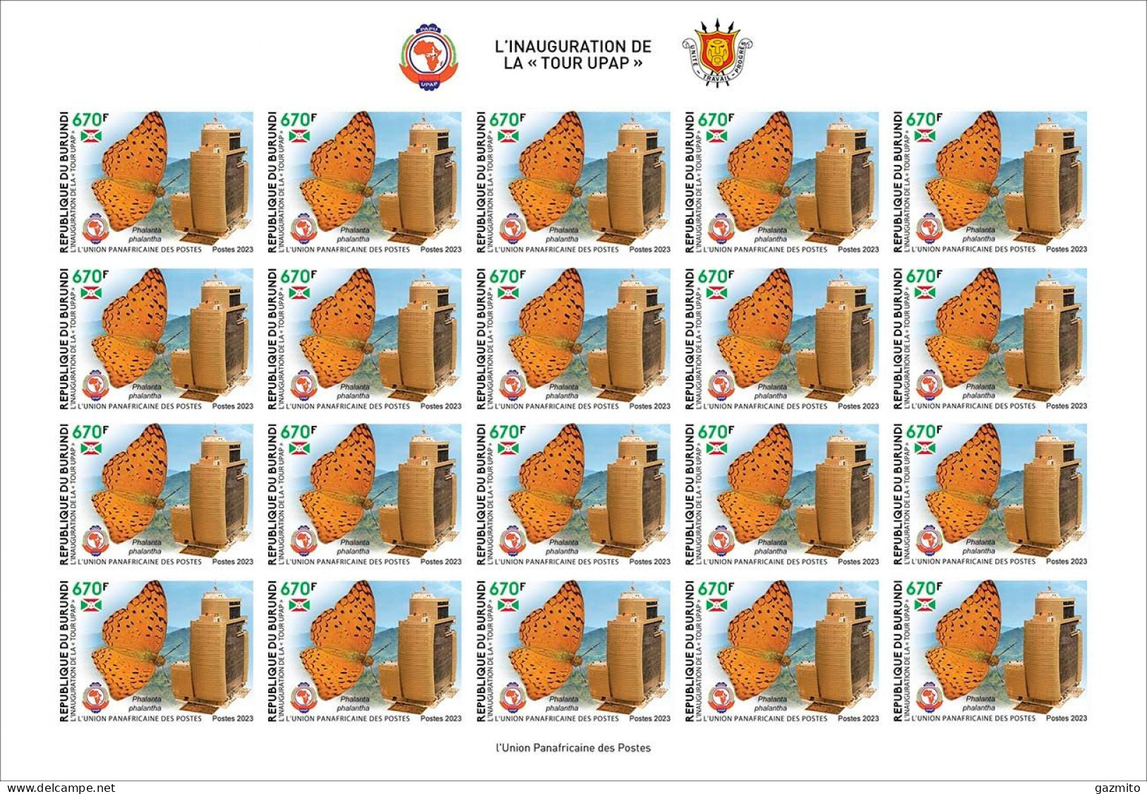 Burundi 2023, PAPU, Butterfly, Join Issue, Sheetlet IMPERFORATED - Ongebruikt