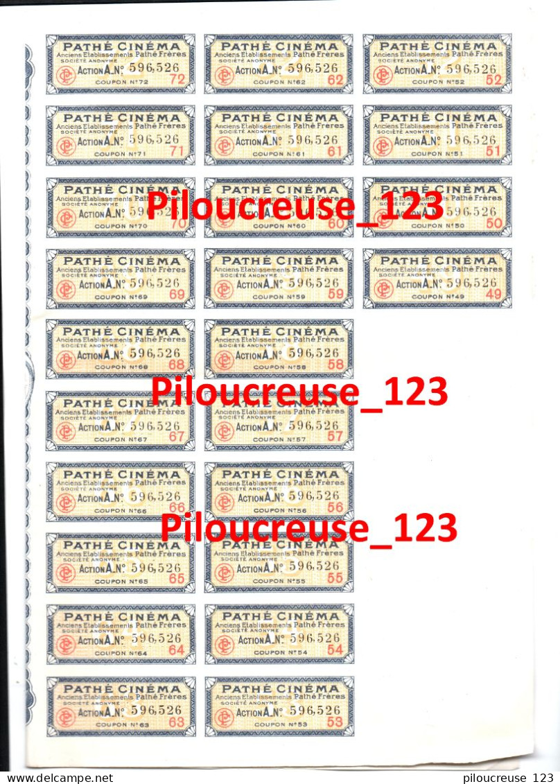 FRANCE - Action PATHE CINEMA (anc. Pathé Frères) - Avec Feuille De Coupons - 2 Scan - - A - C