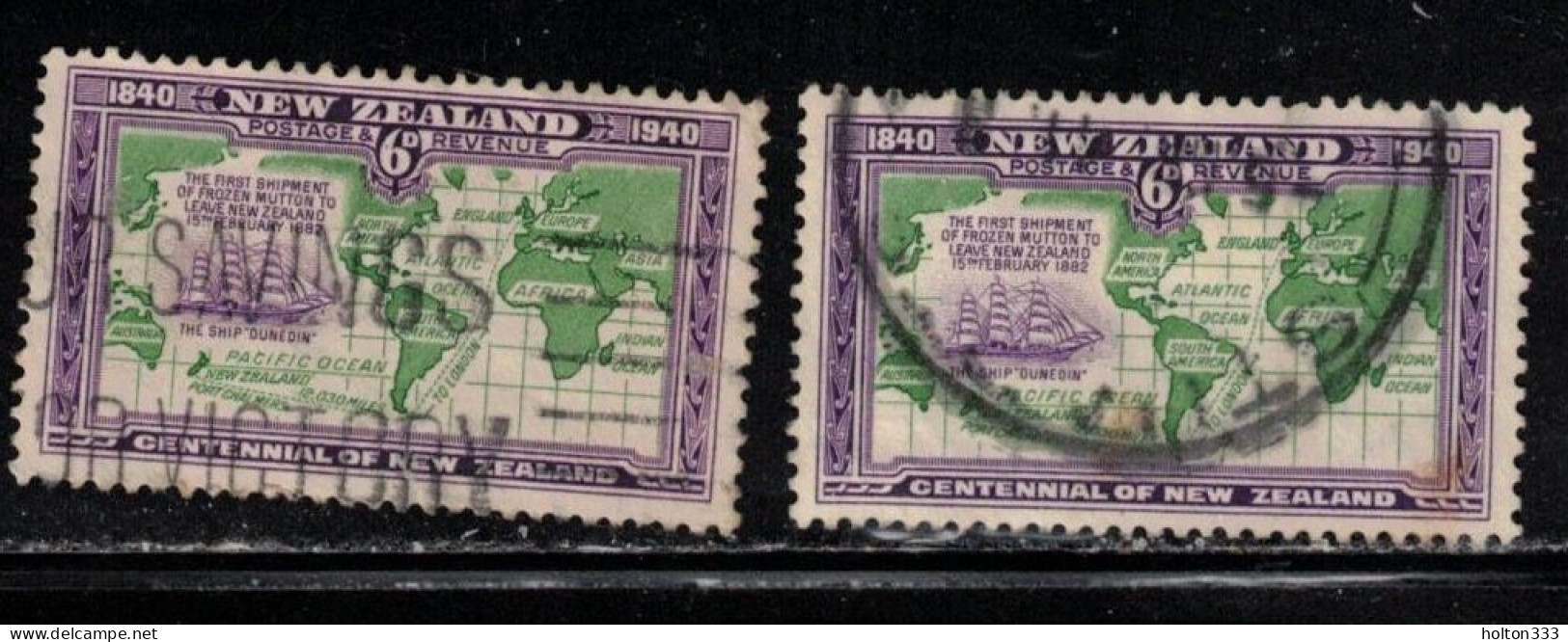 NEW ZEALAND Scott # 237 Used X 2 - Ship & World Map - Used Stamps