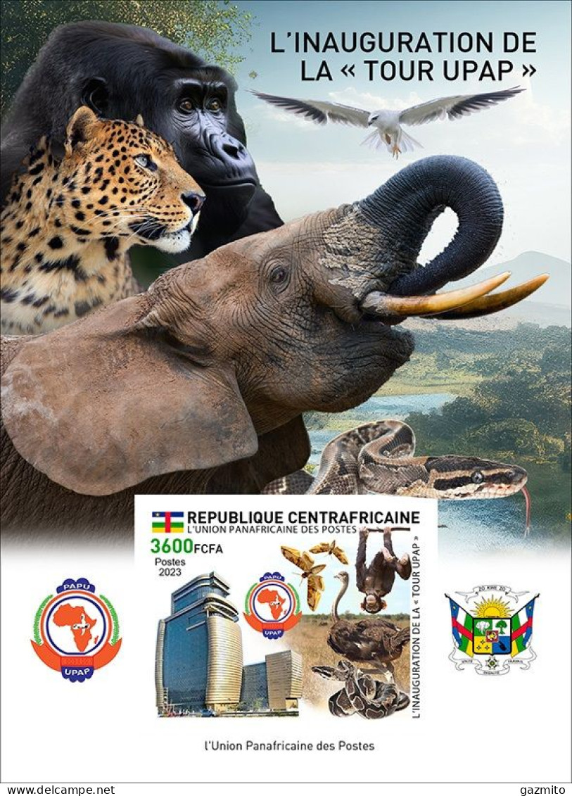 Centrafricana 2023, PAPU, Monkey, Moths, Snake, Ostric, Join Issue, BF IMPERFORATED - Poste