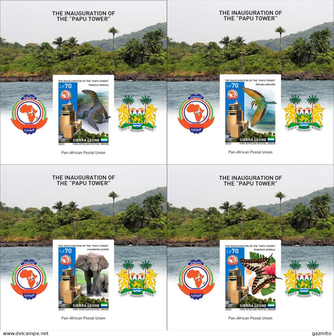 Sierra Leone 2023, PAPU, Elephant, Butterfly, Iguana, Bird, Join Issue, 4Block IMPERFORATED - Joint Issues