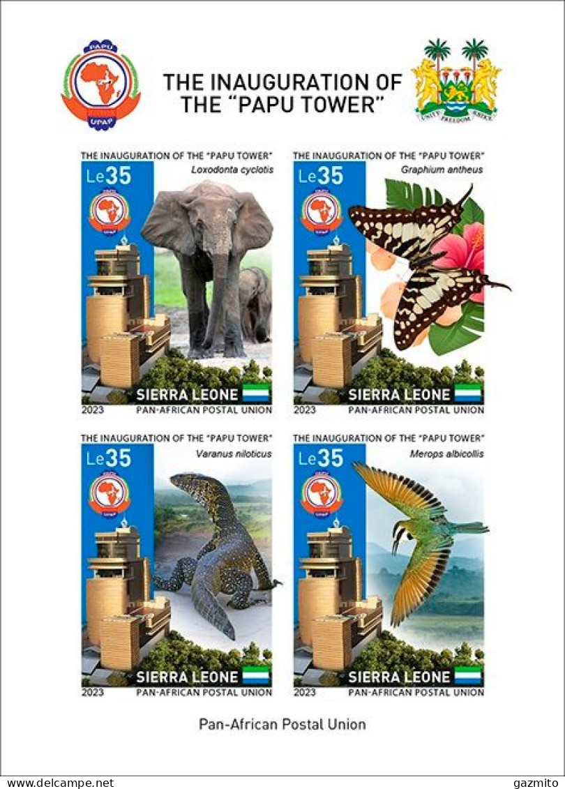 Sierra Leone 2023, PAPU, Elephant, Butterfly, Iguana, Bird, Join Issue, 4val In BF IMPERFORATED - Poste