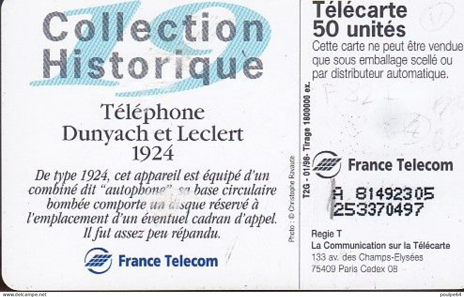 F821  01/1998 - DUNYACH & LECLERT 1924 - 50 SO3 T2G - (verso N° Deux Lignes - 2ème Ligne Vers La Gauche Sous Le A) - 1998