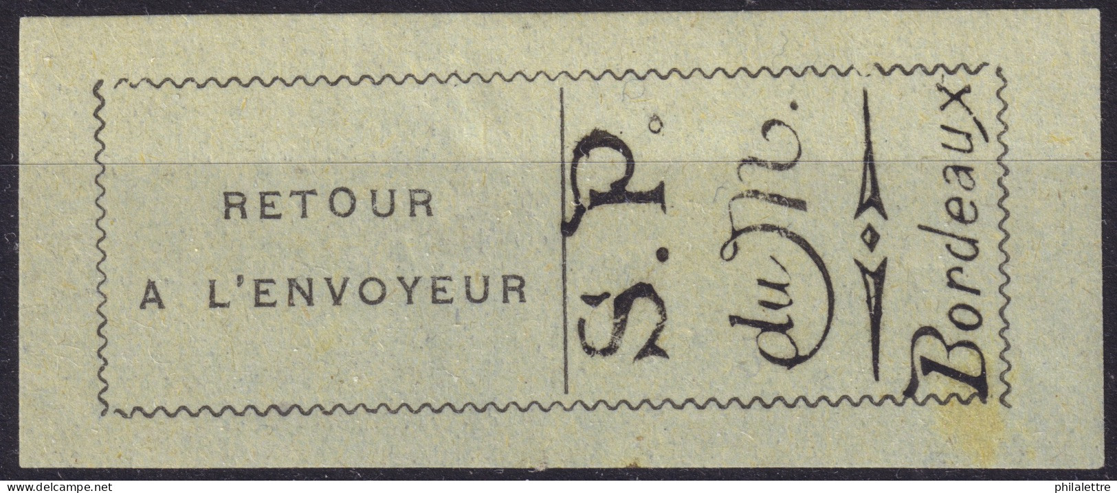 FRANCE - 1916 - Postes Montenegrines à Bordeaux - Timbres De Retour Yv.1 Noir S./bleu Neuf* TB - (c.15€) - Guerre (timbres De)