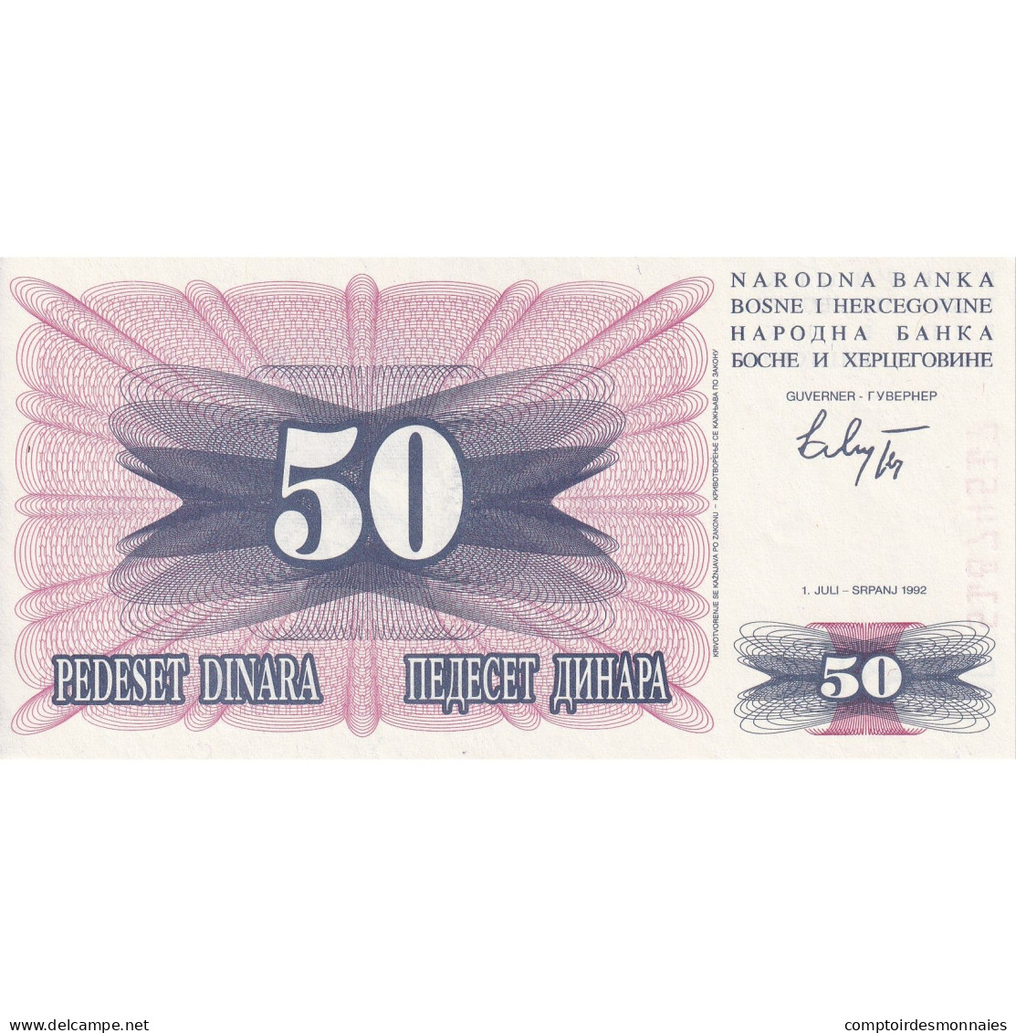 Bosnie-Herzégovine, 50 Dinara, 1992, 1992-07-01, KM:12a, NEUF - Bosnie-Herzegovine