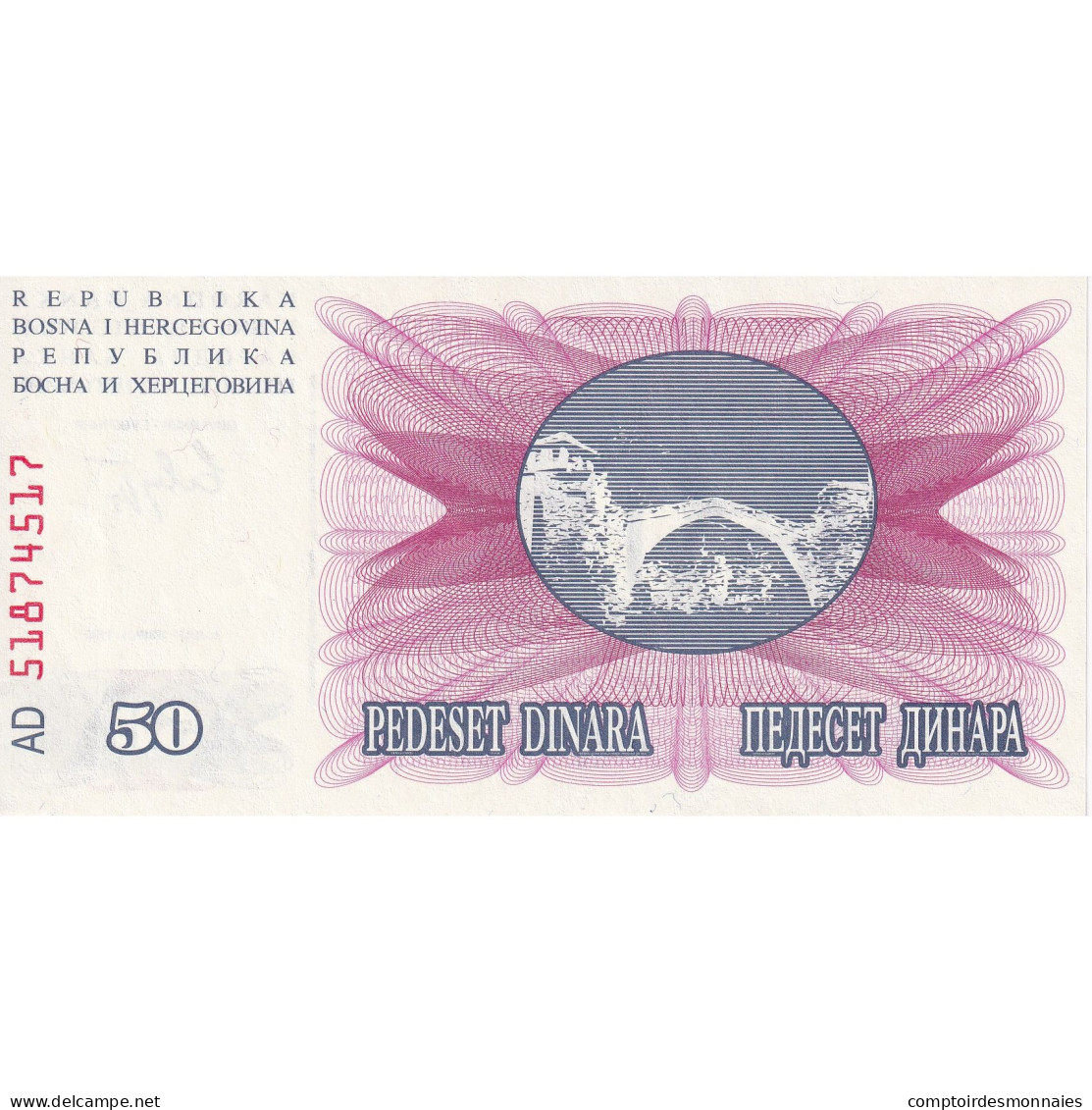 Bosnie-Herzégovine, 50 Dinara, 1992, 1992-07-01, KM:12a, NEUF - Bosnie-Herzegovine