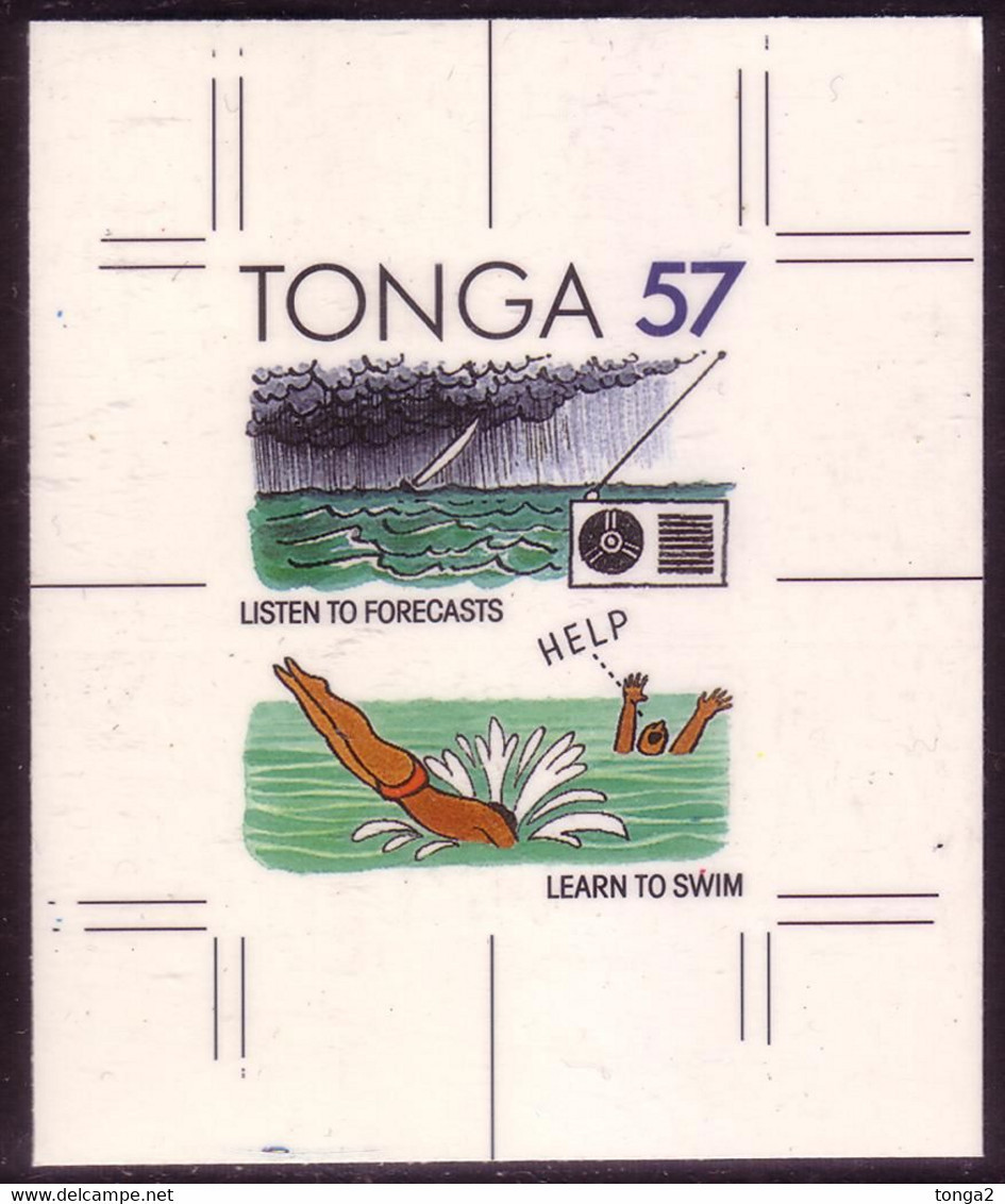 TONGA 1991 Cromalin Proof In English - Storm Coming, Boat Without Radio To Hear Weather Report - 5 Exist - Clima & Meteorología