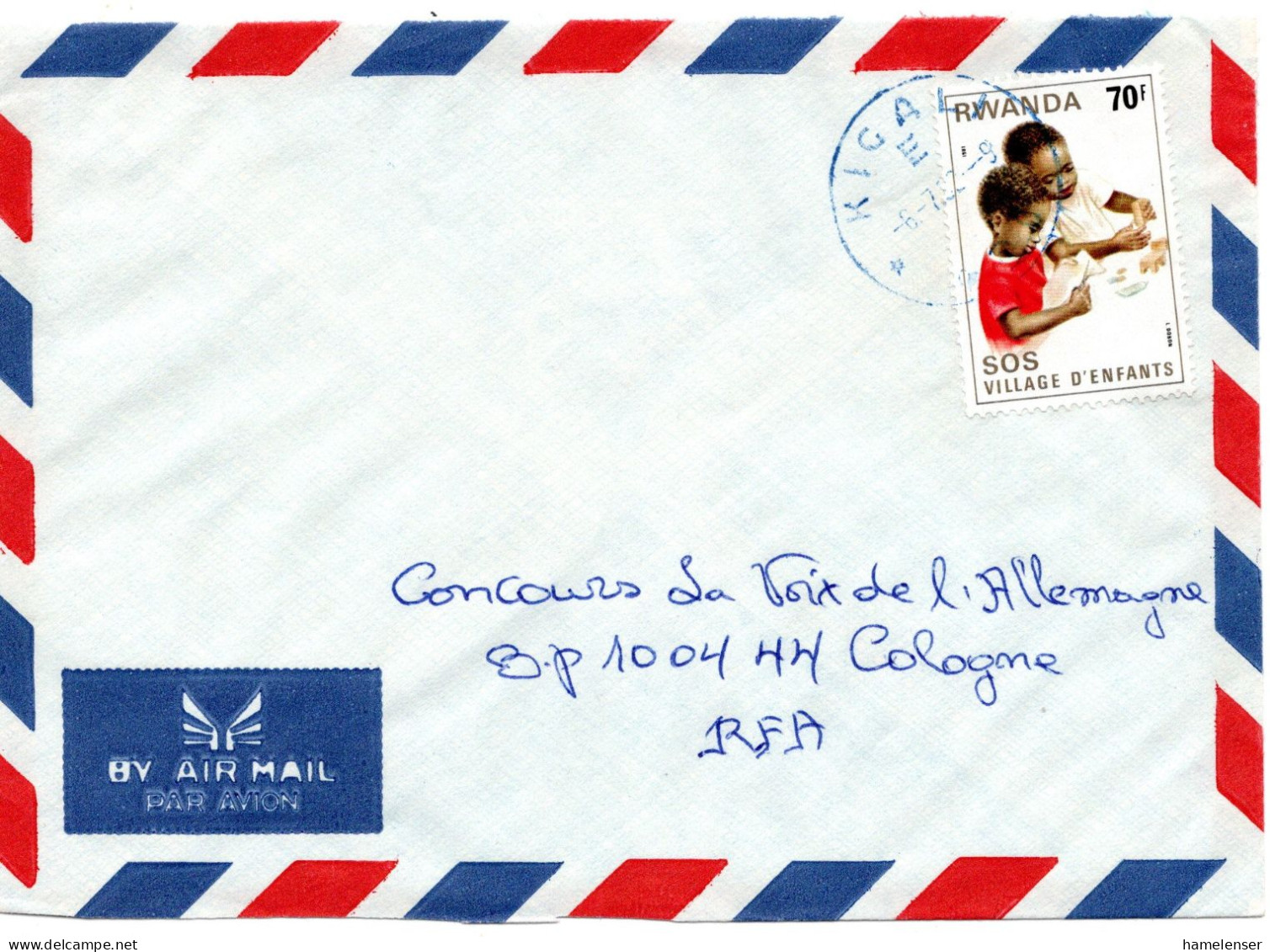 60741 - Ruanda - 1992 - 70F SOS Kinderdorf EF A LpBf KIGALI -> Deutschland - Autres & Non Classés