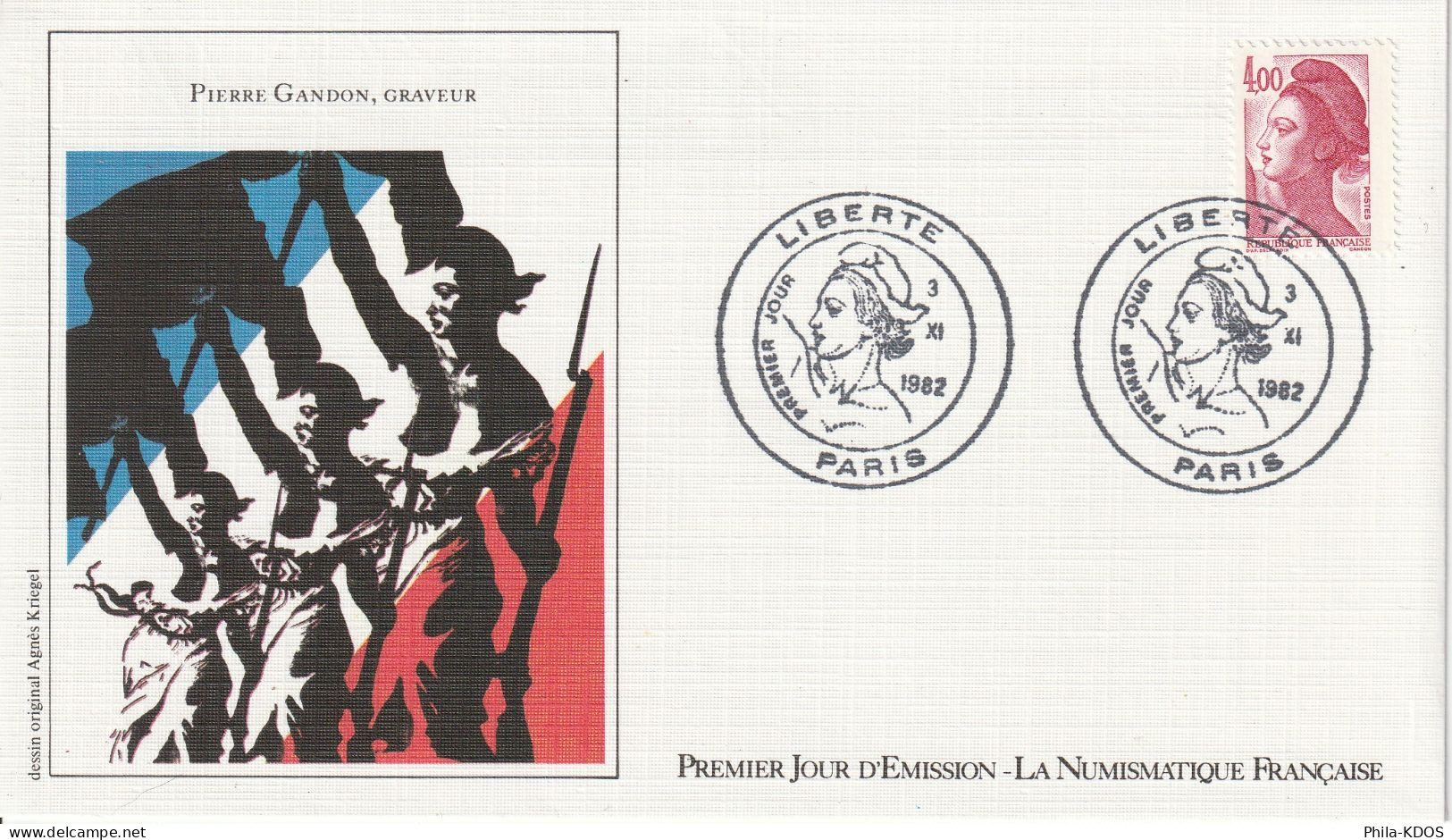 " TYPE LIBERTE DE DELACROIX " Sur 4 Enveloppes 1er Jour De 1982 Ed° LNF N° YT 2239 à 2244 Parfait état. FDC à Saisir !!! - 1982-1990 Liberty Of Gandon