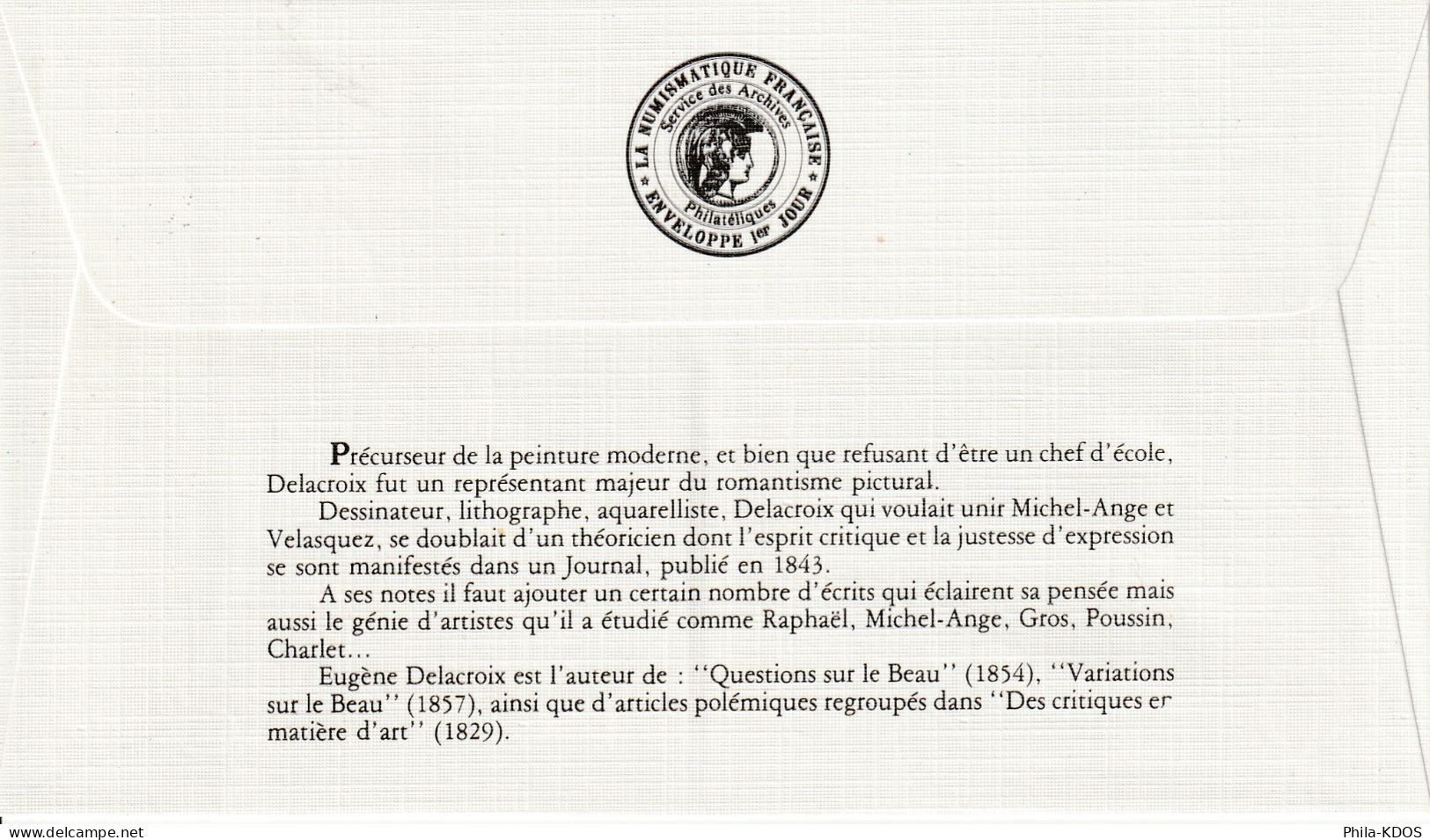 " TYPE LIBERTE DE DELACROIX " sur 4 Enveloppes 1er jour de 1982 Ed° LNF N° YT 2239 à 2244 Parfait état. FDC à saisir !!!