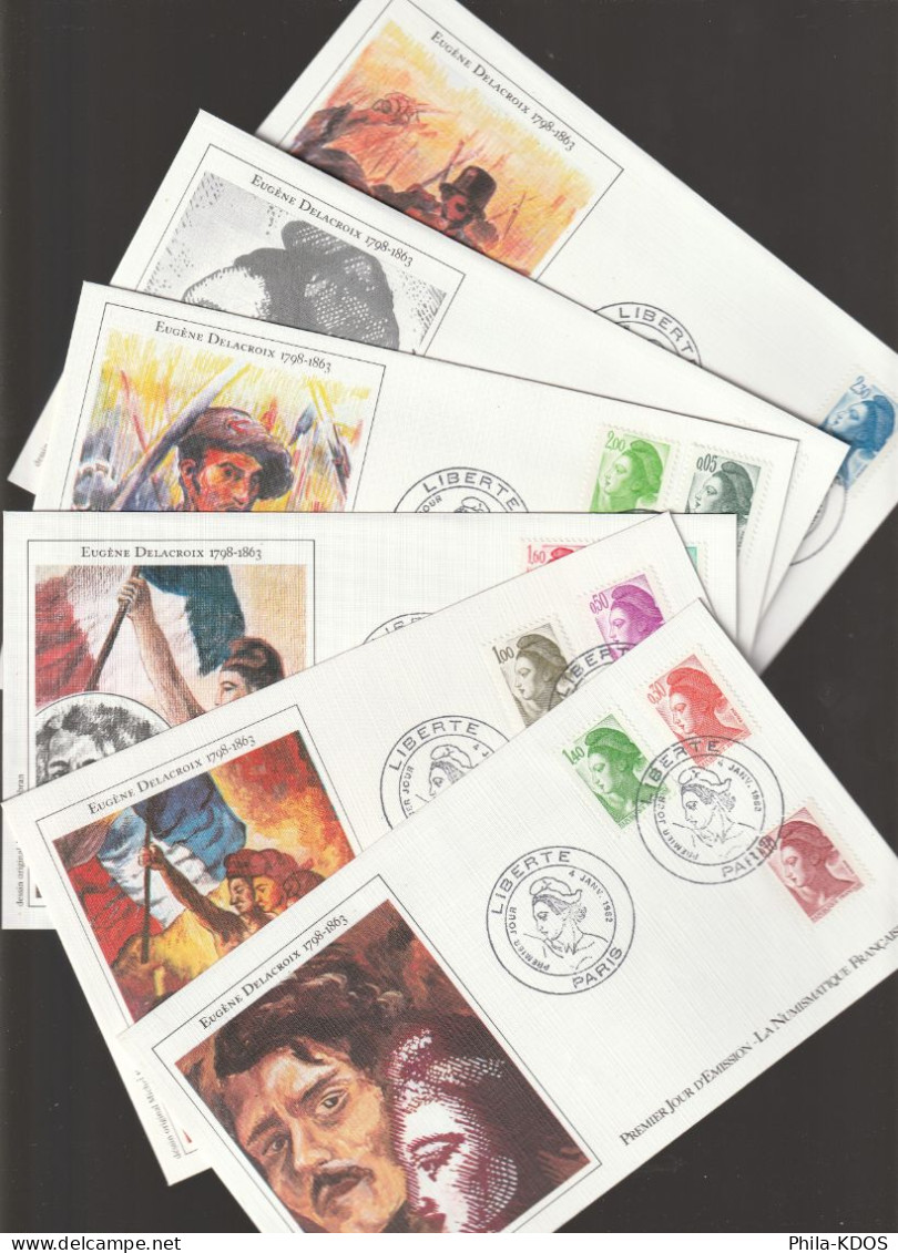 " TYPE LIBERTE DE DELACROIX " Sur 6 Enveloppes 1er Jour De 1982 Ed° LNF N° YT 2178 à 2187 Parfait état. FDC à Saisir !!! - 1982-1990 Liberté De Gandon