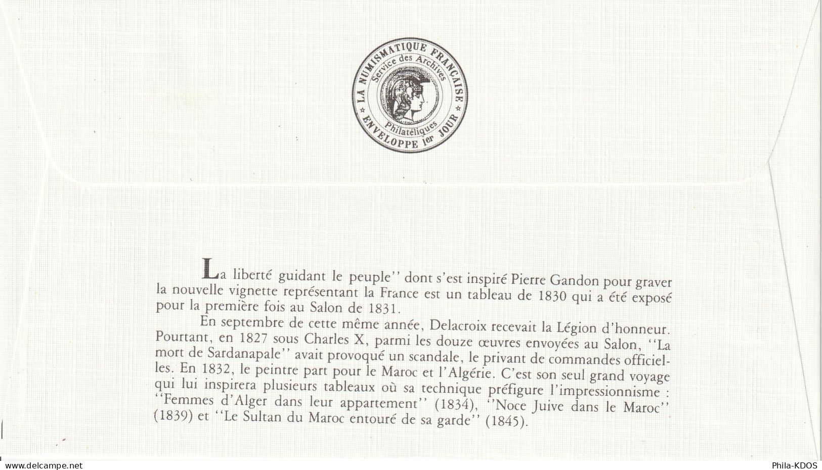 " TYPE LIBERTE DE DELACROIX " sur 6 Enveloppes 1er jour de 1982 Ed° LNF N° YT 2178 à 2187 Parfait état. FDC à saisir !!!