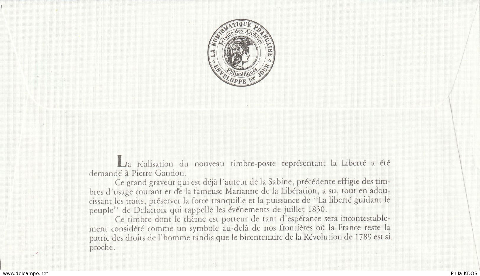 " TYPE LIBERTE DE DELACROIX " sur 6 Enveloppes 1er jour de 1982 Ed° LNF N° YT 2178 à 2187 Parfait état. FDC à saisir !!!