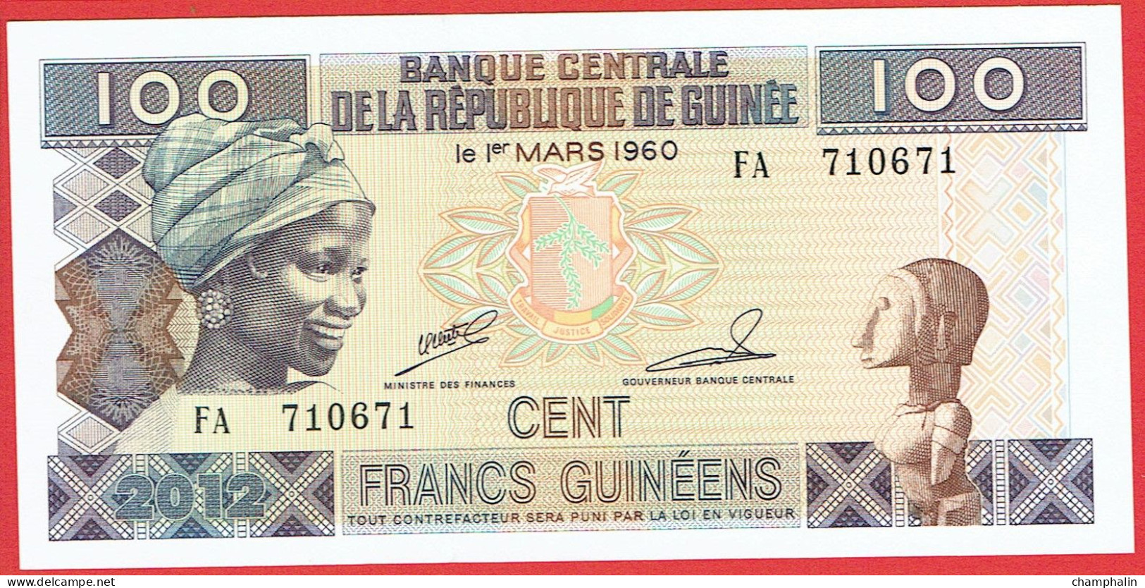 Guinée-Conakry - République De Guinée - Billet De 100 Francs - 2012 - P35b - Neuf - Guinée