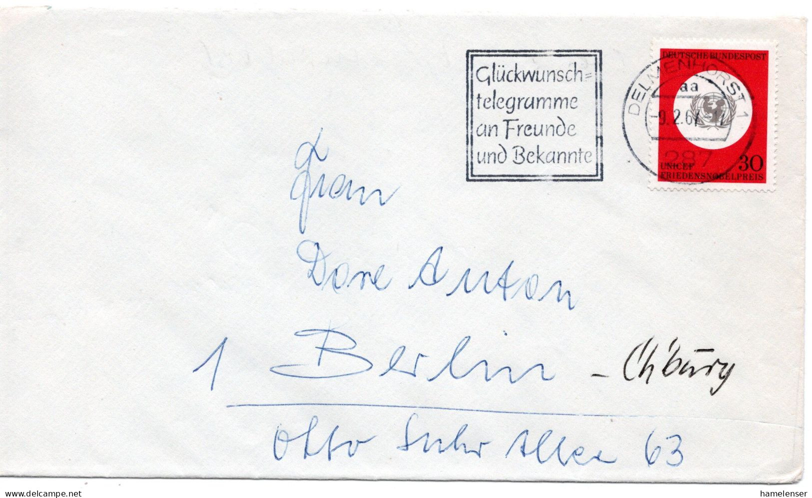 60782 - Bund - 1967 - 30Pfg UNICEF EF A Bf DELMENHORST - ... -> Westberlin - UNICEF