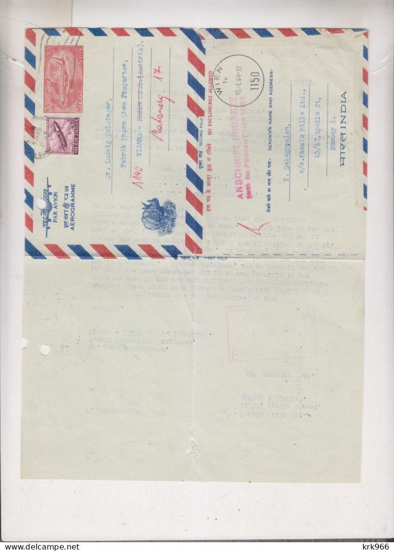 INDIA, 1968 BOMBAY   Airmail Postal Stationery To Austria - Corréo Aéreo