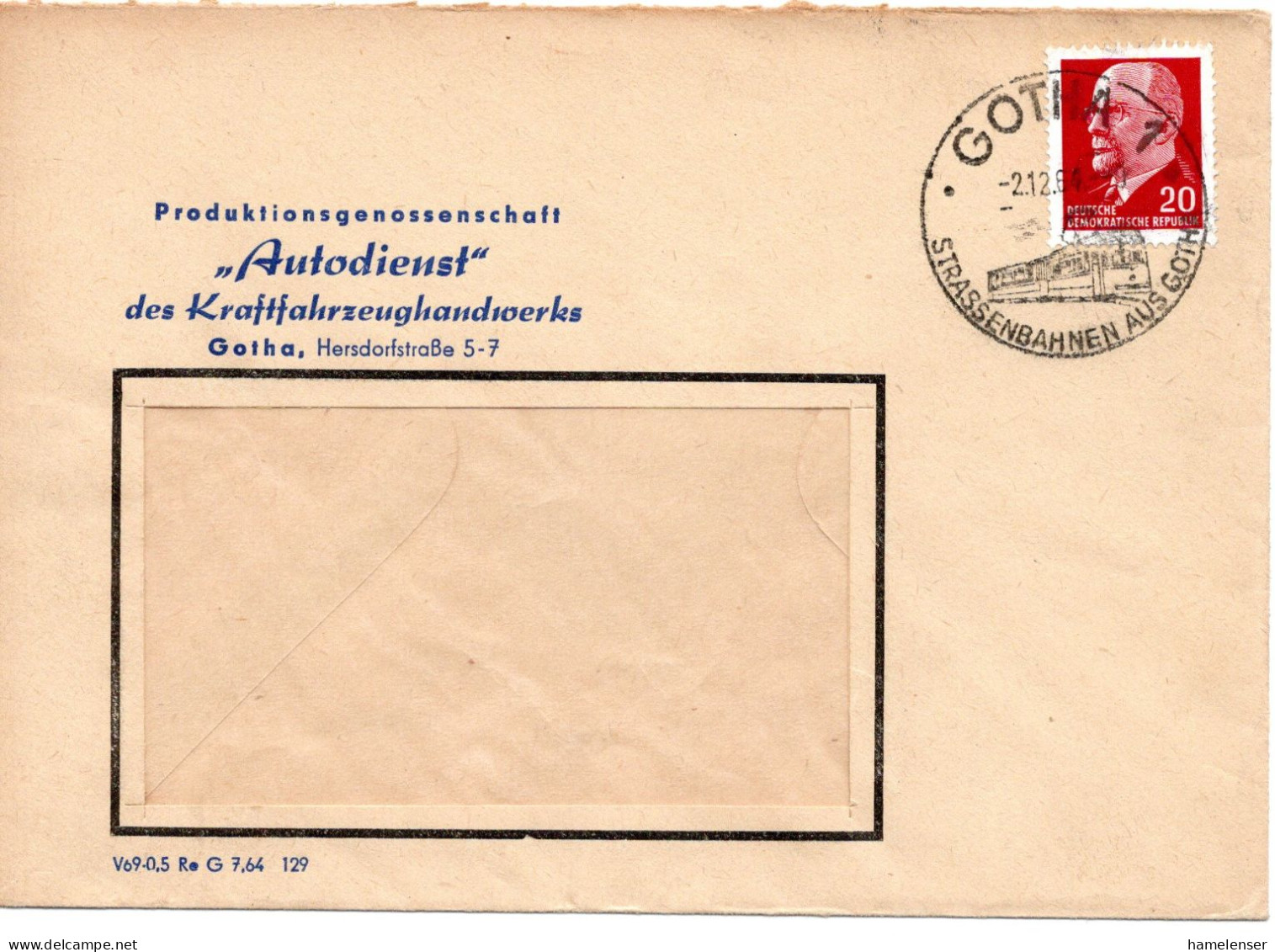 60786 - DDR - 1964 - 20Pfg Ulbricht EF A FensterBf GOTHA - STRASSENBAHNEN AUS GOTHA - Tramways