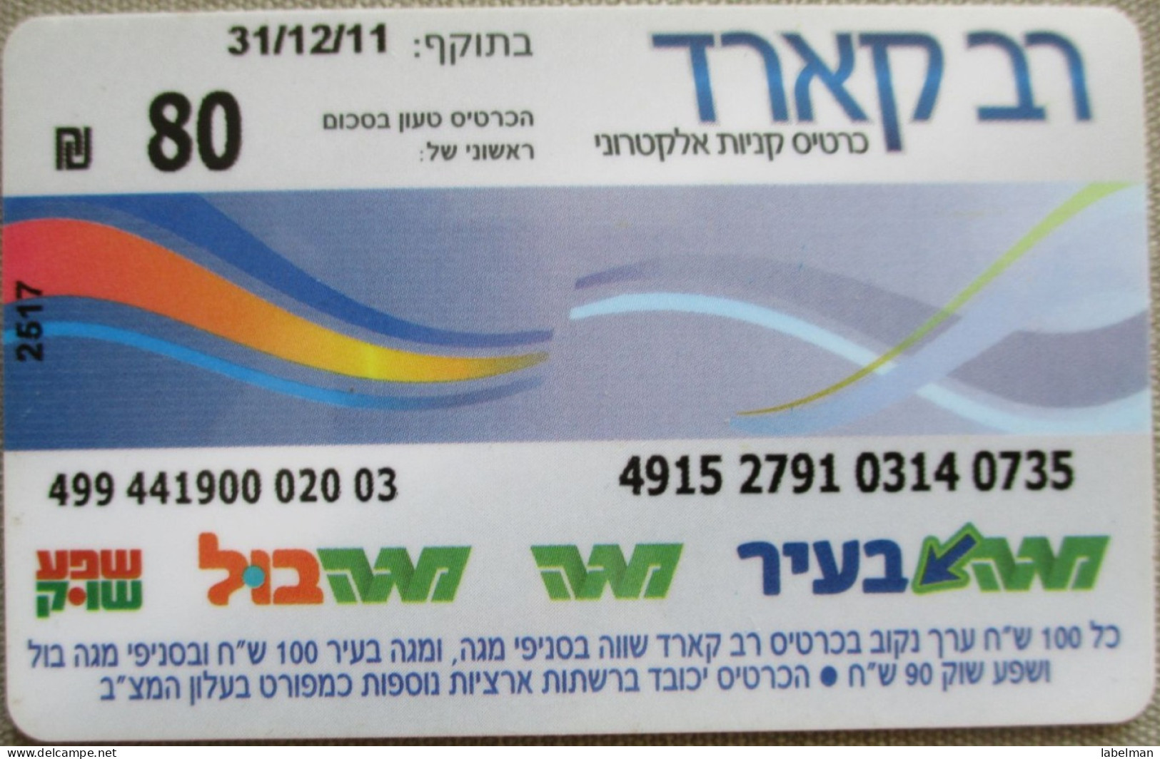 ISRAEL RAV SHEFA SHUK MEGA SUPERMARKET NETO CHAIN ID IDENTIFICATION CARTELA CARD CARTE KARTE TARJETA COLLECTOR - Israel