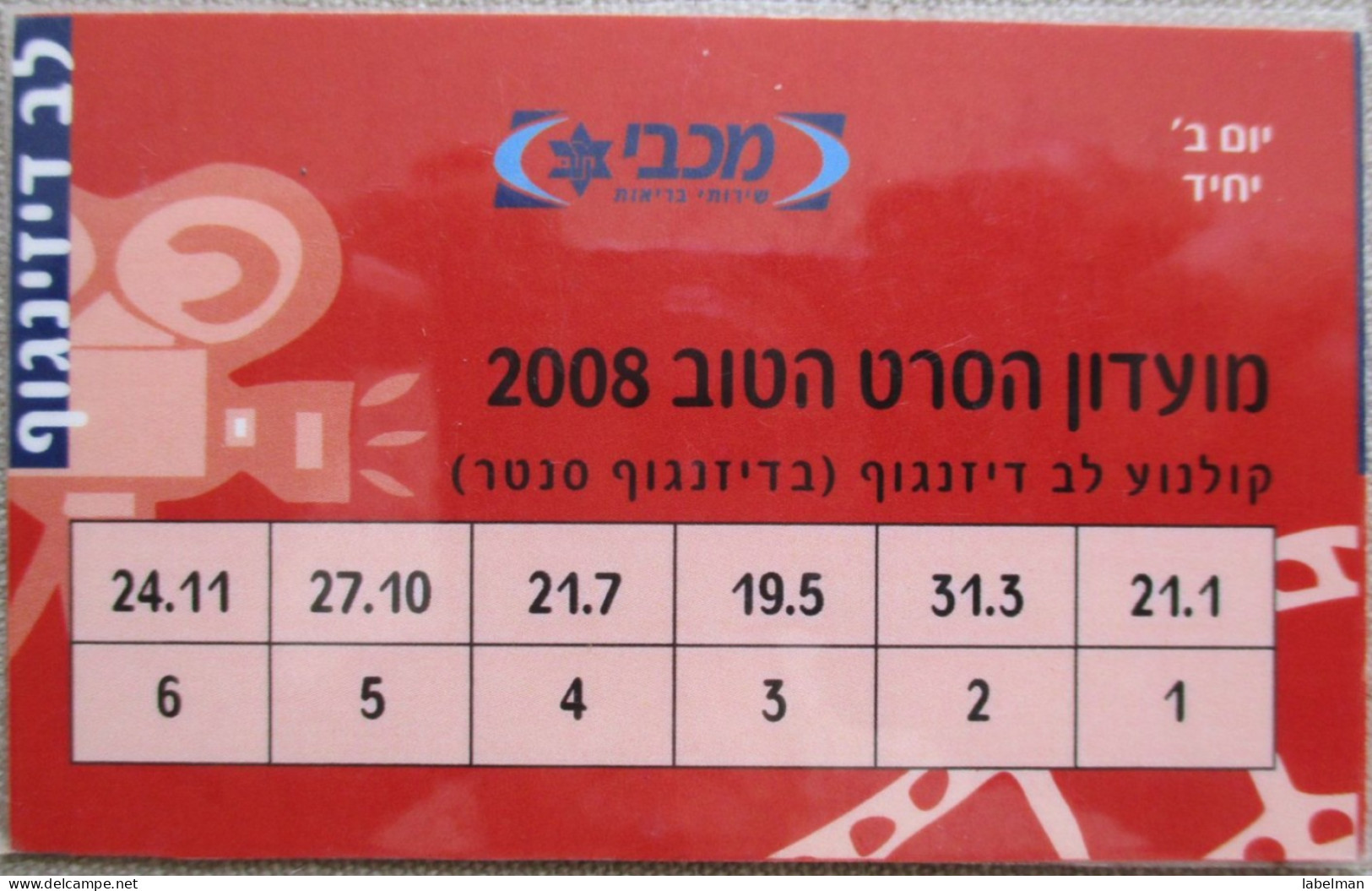 ISRAEL MACCABI HEALTH INSURANCE SICKNESS FUND LEV DIZENGOFF ID IDENTIFICATION CARTELA CARD CARTE KARTE TARJETA COLLECTOR - Israel