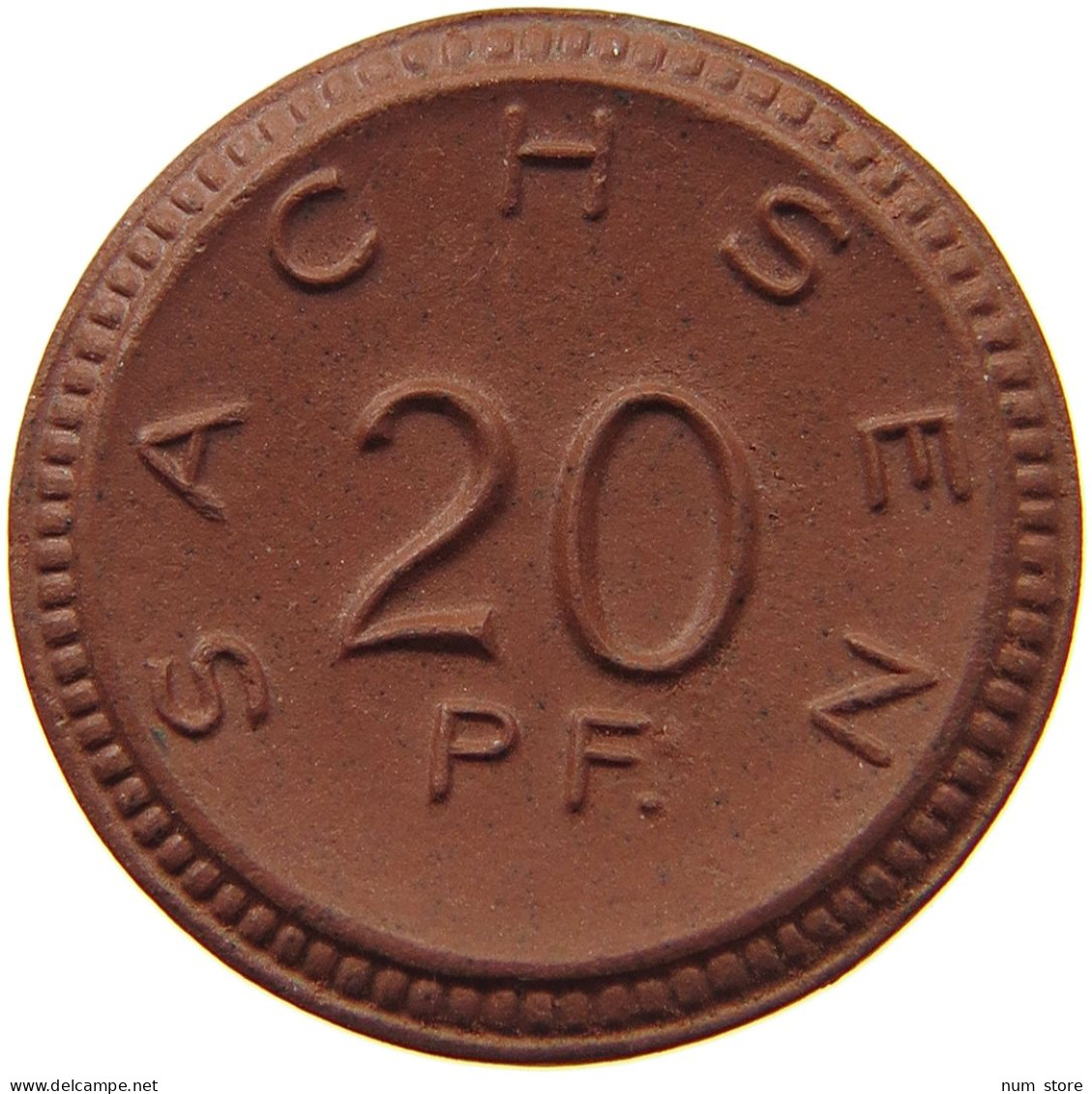 SACHSEN 20 PFENNIG 1921 PORZELLAN #MA 010271 - Autres & Non Classés