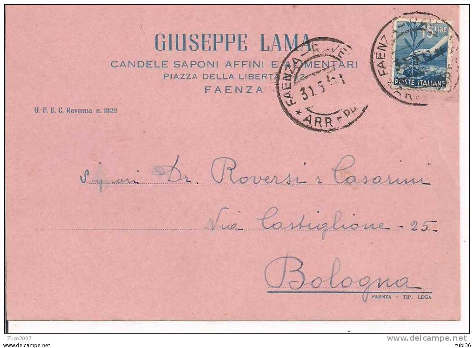 LAMA GIUSEPPE - FAENZA - CARTOLINA COMMERCIALE VIAGGIATA   1949 - TIMBRO POSTE  AMB. FAENZA / RAVENNA - Faenza