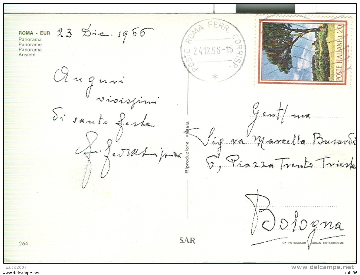 ROMA. EUR. PANORAMA,  COLORI VIAGGIATA  1966, FLORA £.20, - Altare Della Patria