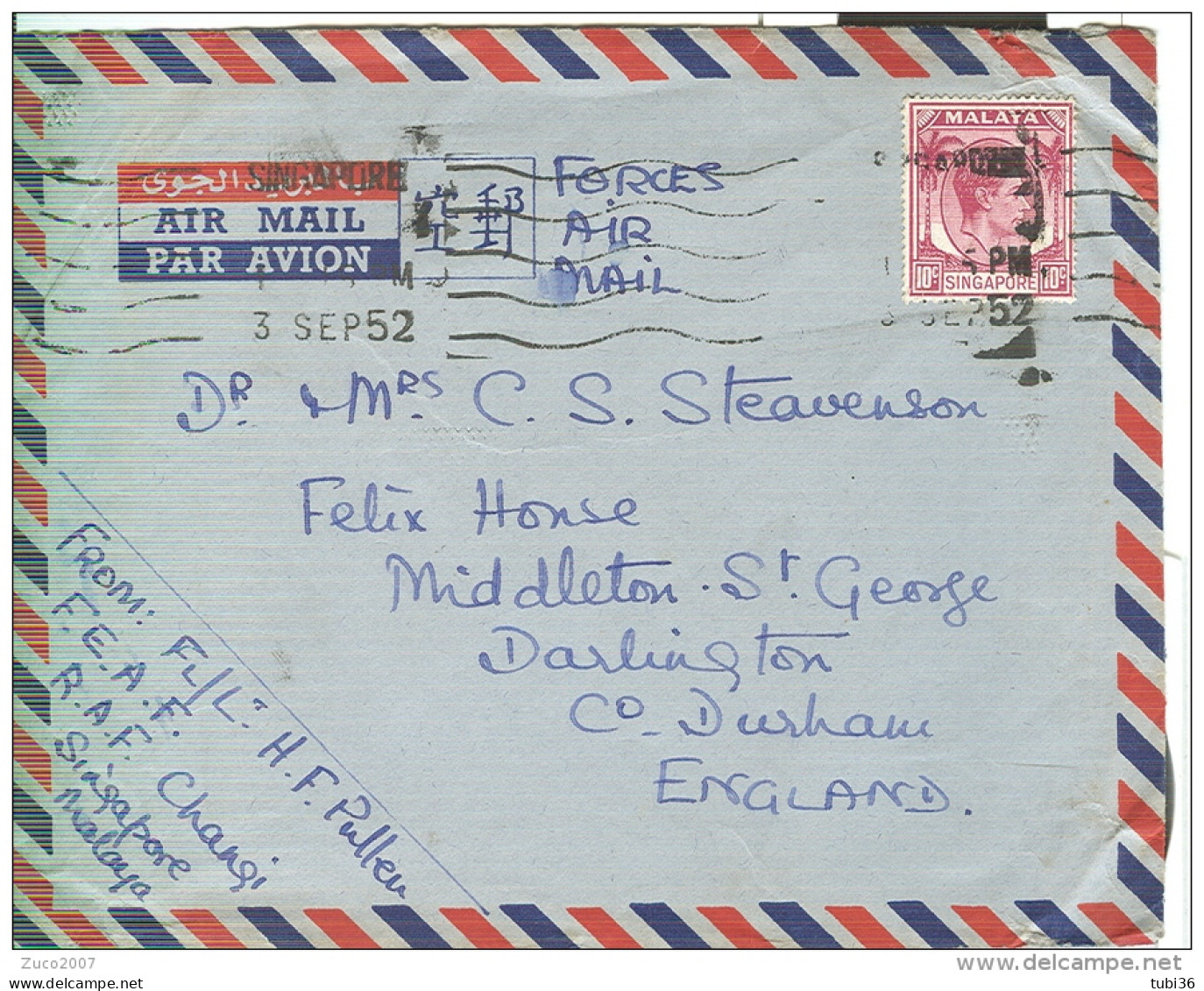 SINGAPORE C 10, LETTERA  1952 PER  ENGLAND, - Singapur (...-1959)