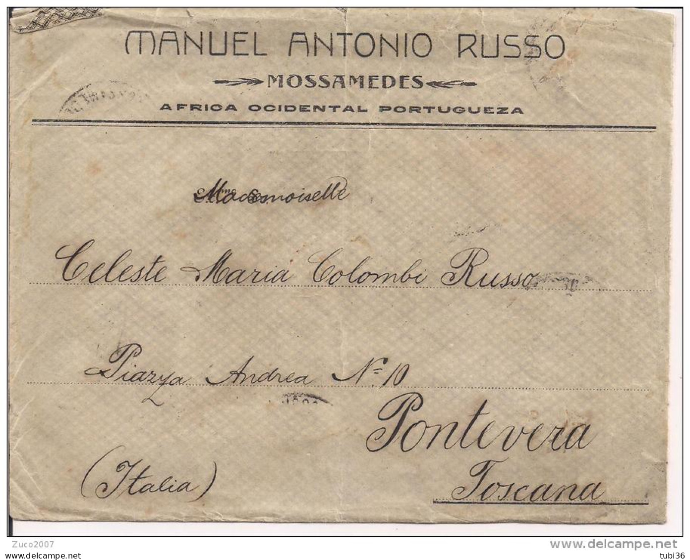 MOSSAMEDES, West Africa Portoghese, AFRICA OCIDENTAL PORTUGUEZA,  LETTERA 28 MAGGIO1923, PER PONTEDERA ITALIA, - Altri & Non Classificati