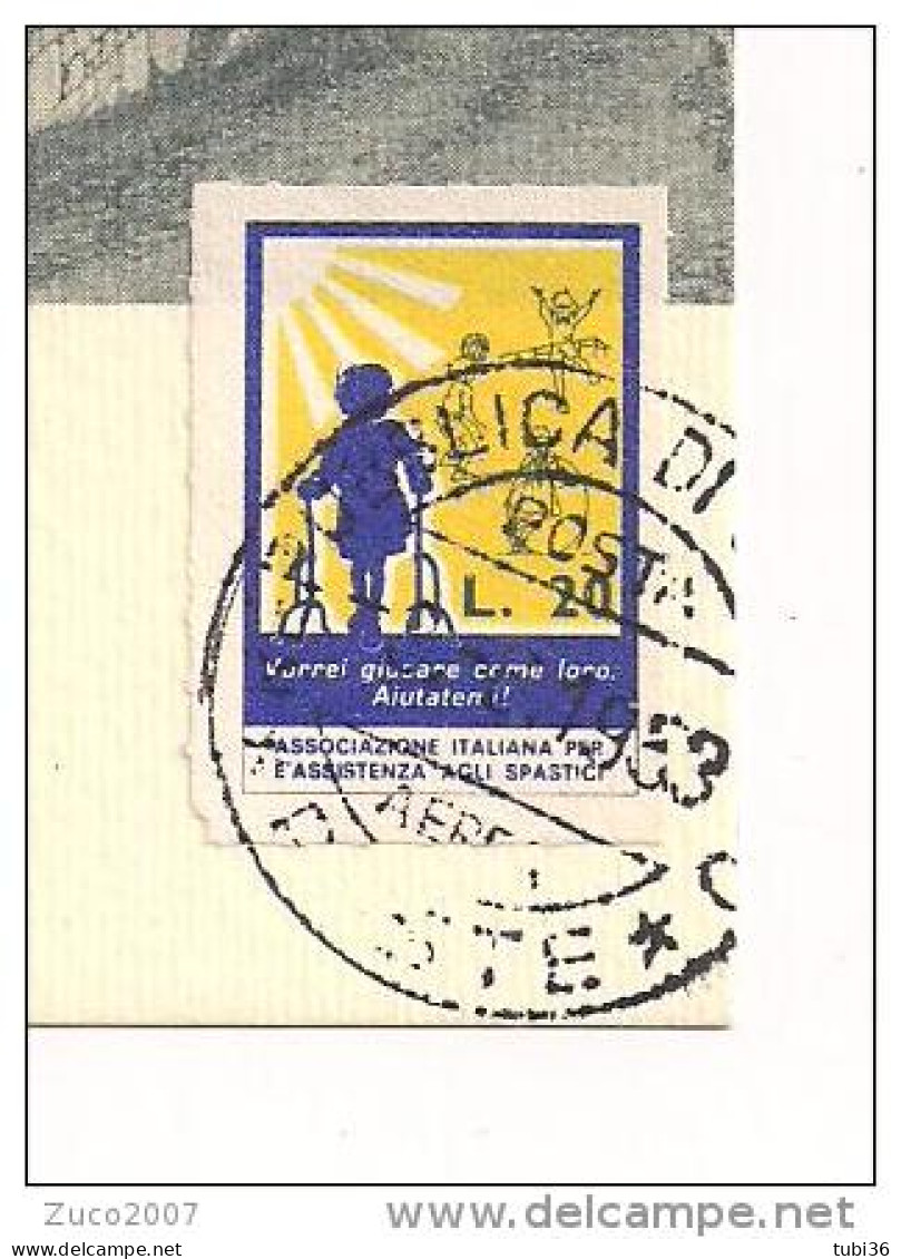 ASSOCIAZIONE ITALIANA ASSISTENZA SPASTICI, ERINNOFILO SU CARTOLINA S. MARINO, ANULLO POSTALE  1953, - Abarten Und Kuriositäten