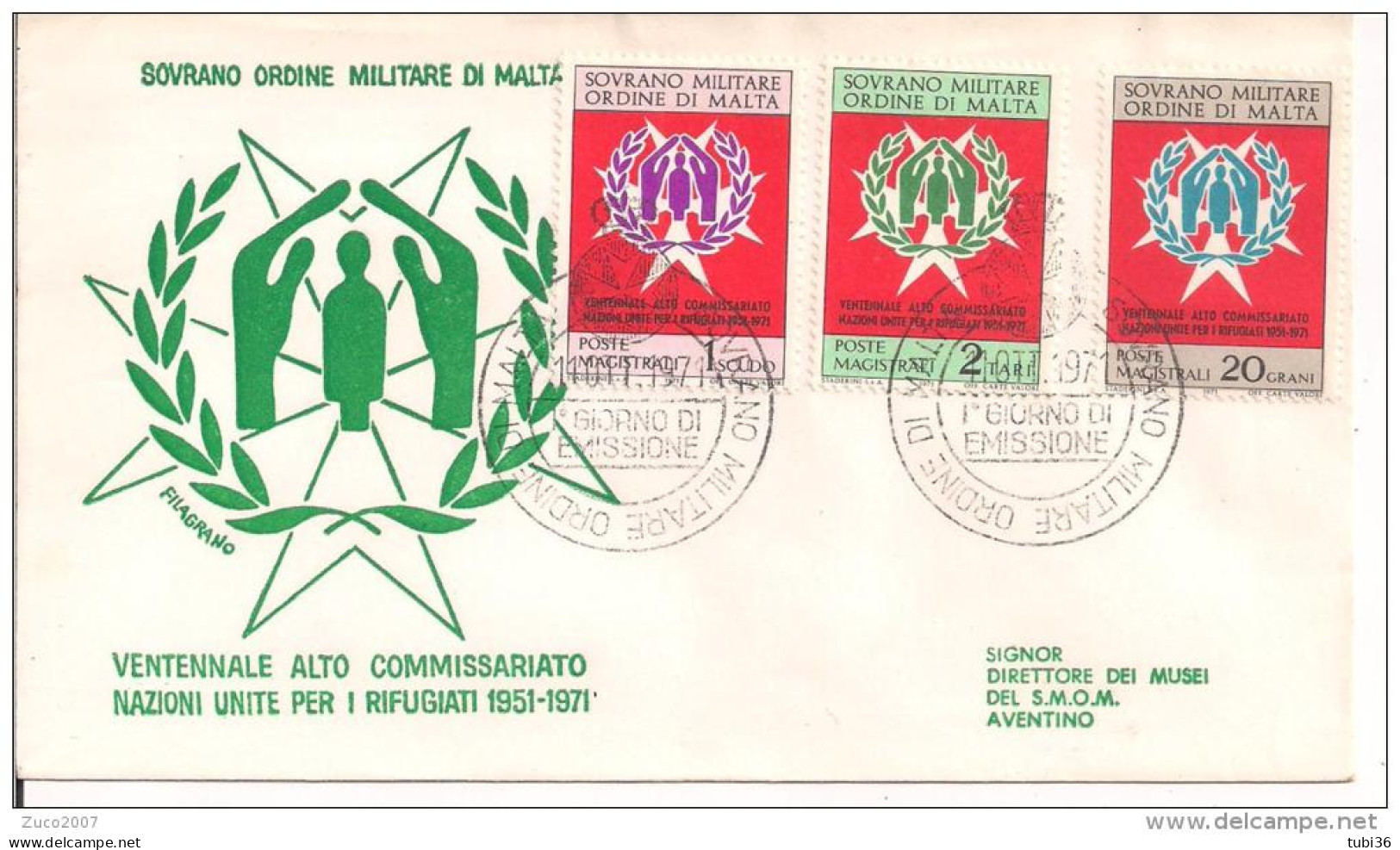 SMOM, VENTENNALE  ALTO COMMISSARIATO  NAZIONI UNITE  RIFUGIATI  1951-1971,  FDC 1971, - Flüchtlinge