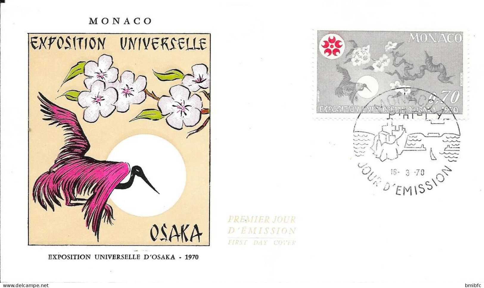 (Thème Oiseau ) - EXPOSITION UNIVERSELLE D'OSAKA 1970 - FDC MONACO 16-3-70 - 1970 – Osaka (Japon)