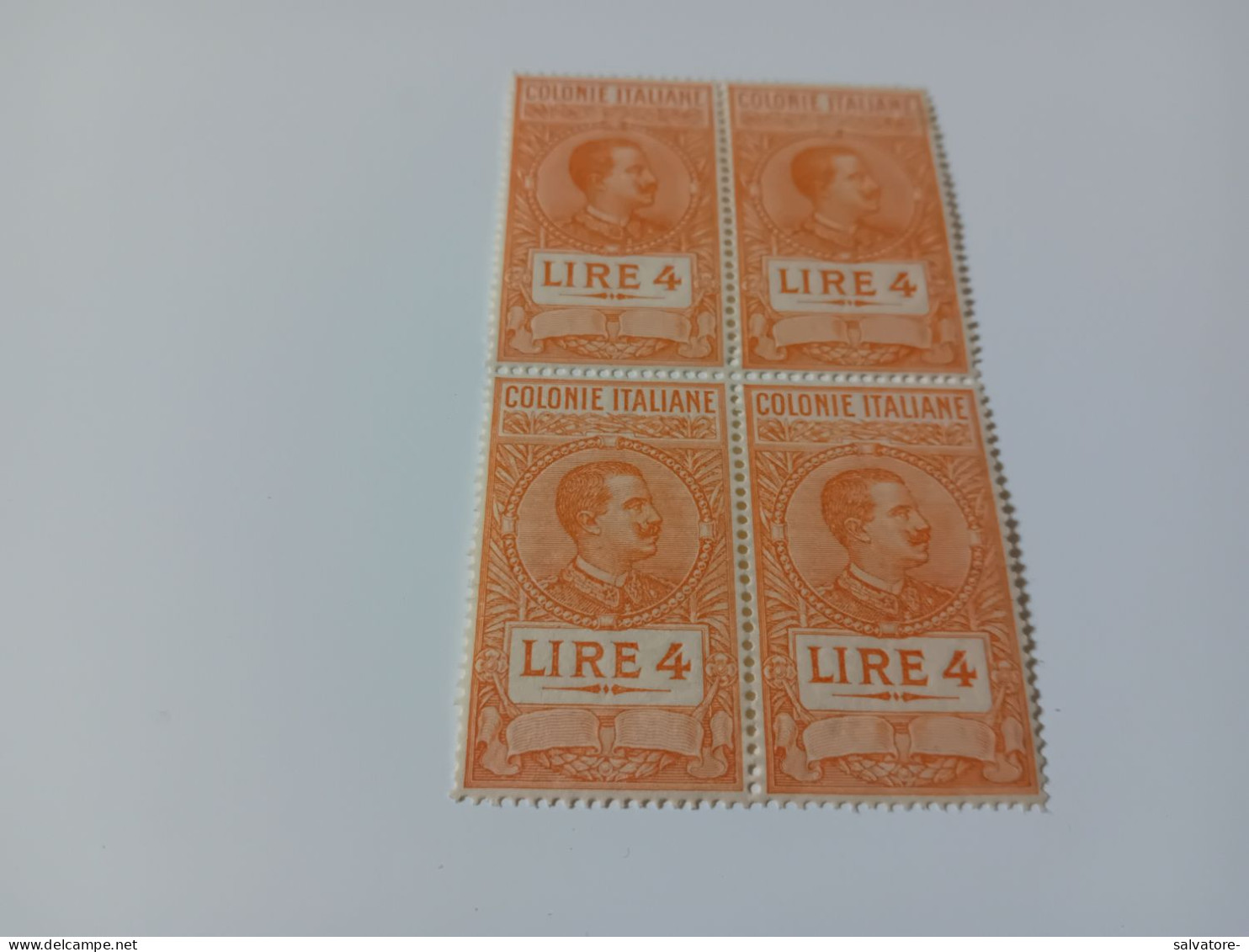 QUARTINA NUOVA MARCHE DA BOLLO COLONIE ITALIANE LIRE 4 NON LINGUELLATE - Revenue Stamps