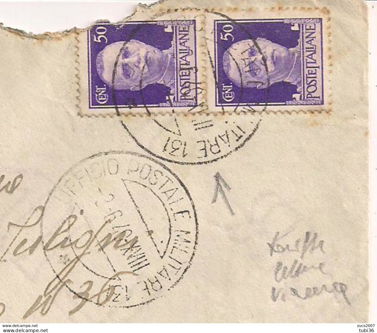 UFFICIO POSTALE  MILITARE 131- ALBANIA, SU BUSTA VIAGGIATA 1940,TARIFFA LETTERA VIA AEREA,IMPERIALE Cent.50X2,BOLOGNA - Albanien