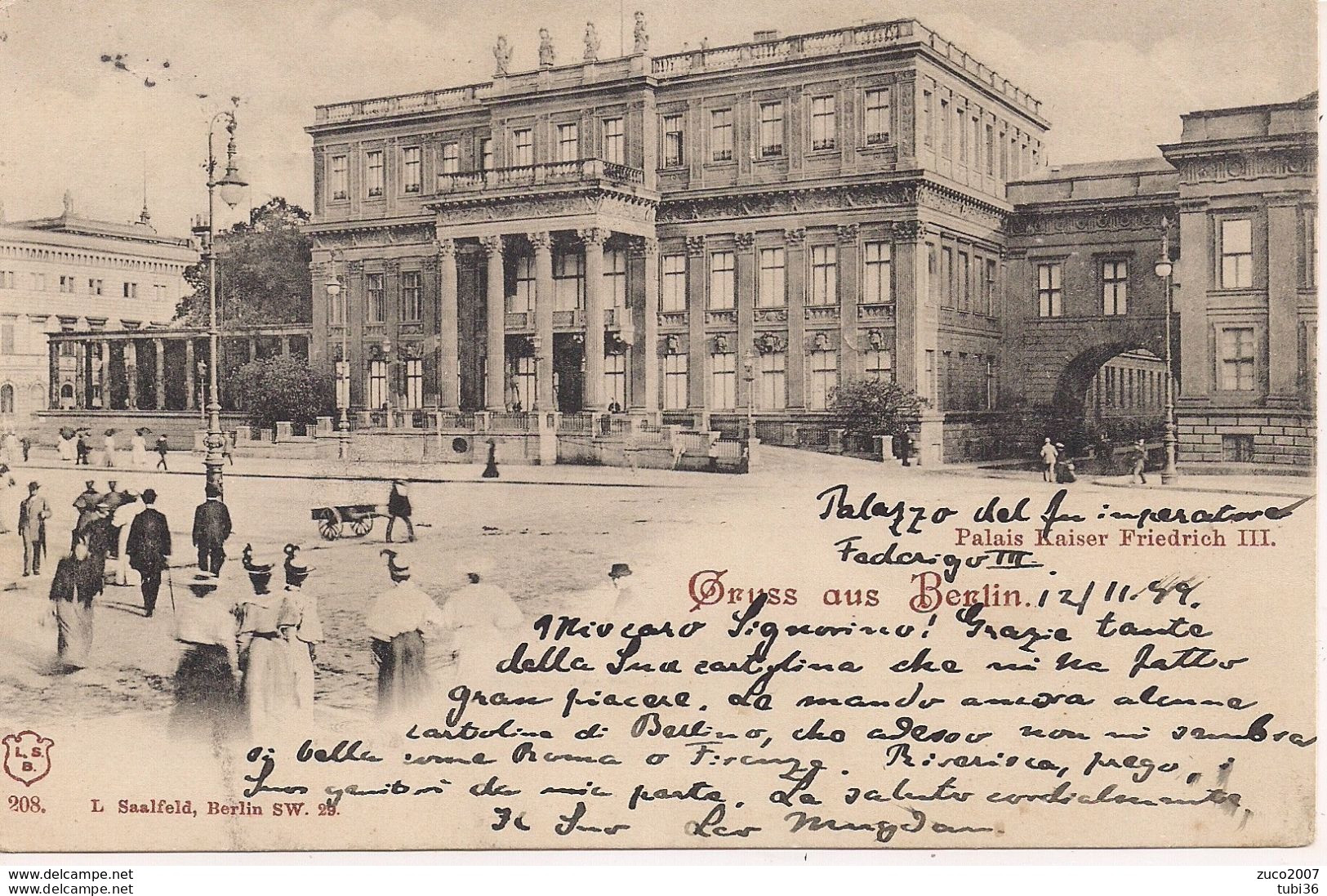 BERLINO -  PALAIS KAISER FRIEDRICH III, CARTOLINA B/N VIAGGIATA 1899 - FIRENZE - Friedrichshain