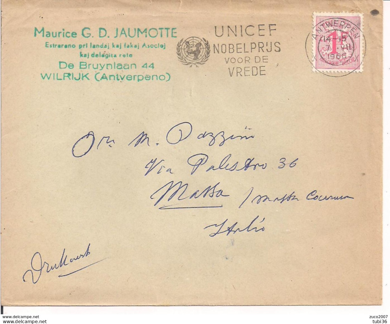 ANTWERPEN - TIMBRO  POSTE  TARGHETTA" UNICEF", 1966 - Targhette