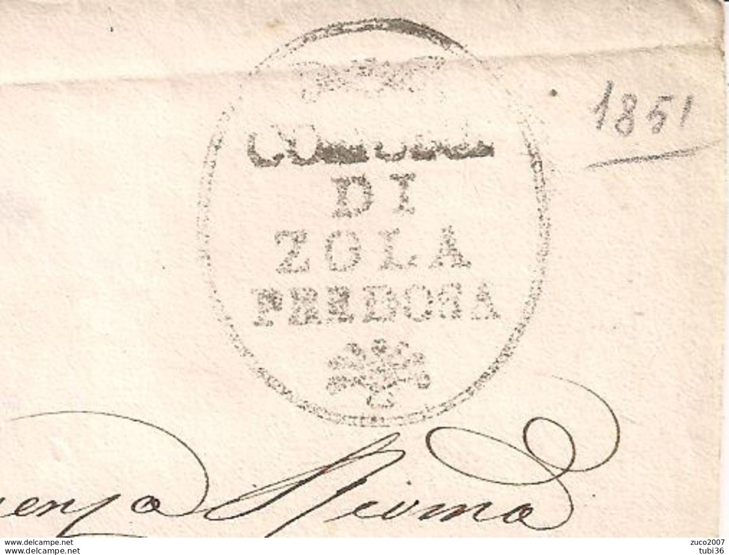 ZOLA PREDOSA - BOLOGNA - 1851 - TIMBRO  COMUNE DI ZOLA PREDOSA -SU COPERTA - Romagna