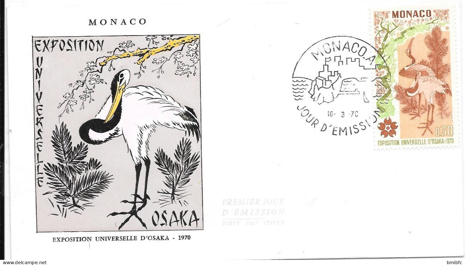 (Thème Oiseau ) - EXPOSITION UNIVERSELLE D'OSAKA 1970 - FDC MONACO 16-3-70 - 1970 – Osaka (Japan)