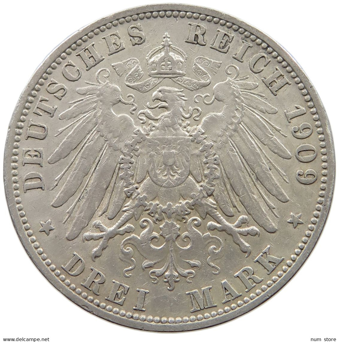 PREUSSEN 3 MARK 1909 WILHELM II. 1888-1918. #MA 020858 - 2, 3 & 5 Mark Zilver