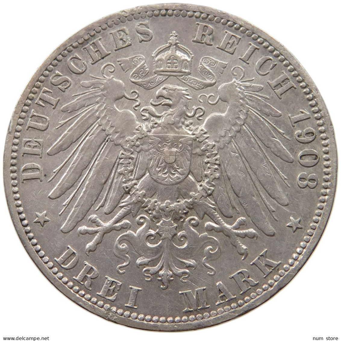 PREUßEN 3 MARK 1908 A WILHELM II. 1888-1918. #MA 000264 - 2, 3 & 5 Mark Silver