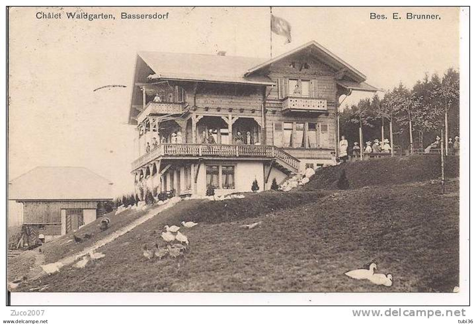 BASSERSDORF - CHALET  WALDGARTEN -  B/N VIAGGIATA   1912 - TIMBRO POSTE  BAHNPOST  ZURICH / ST. GALLEN/ CHUR / ZURICH - Wald
